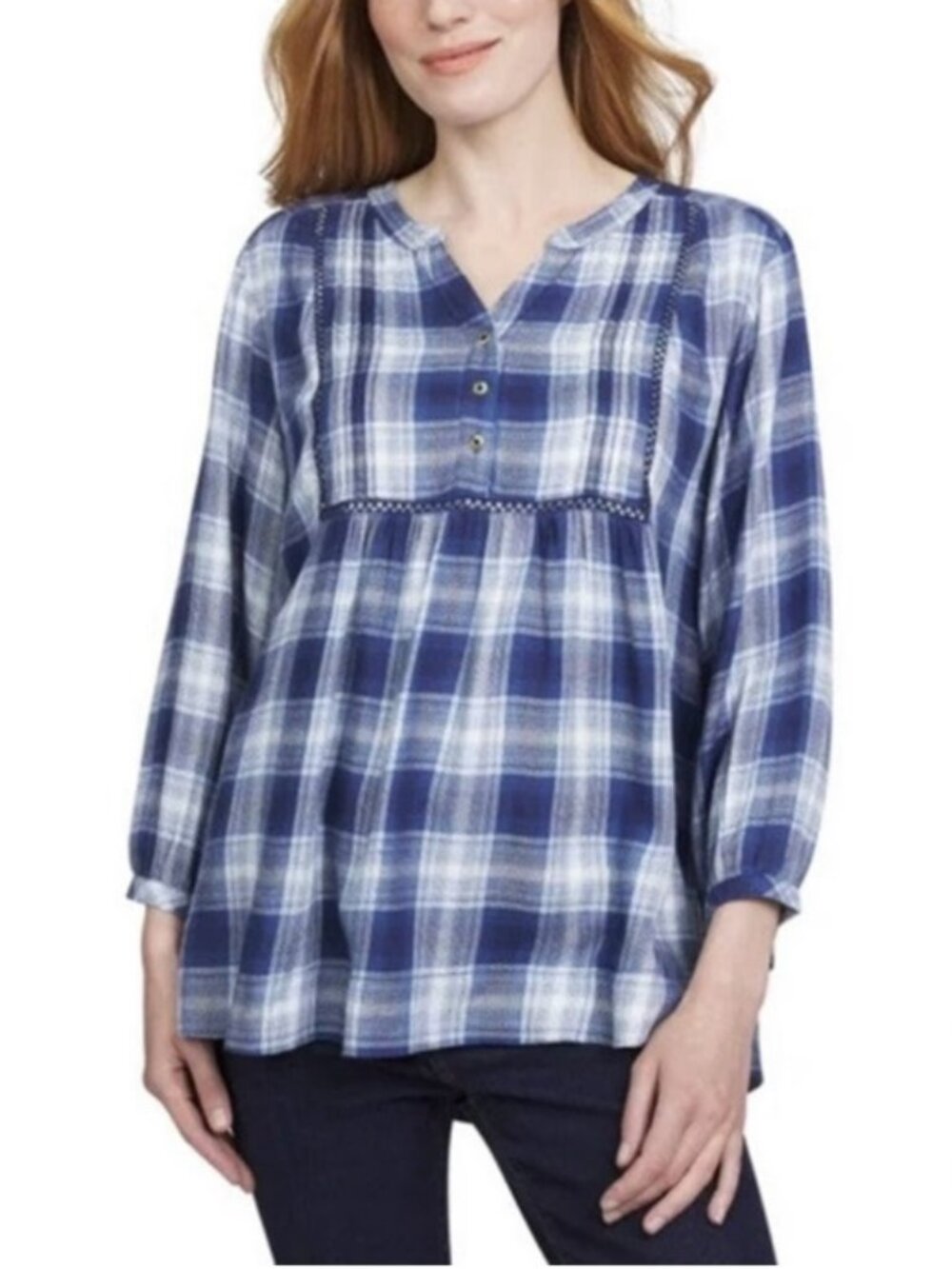 Wrangler Women's Size Large (12-14) Long Sleeve Plaid Blouse Blue